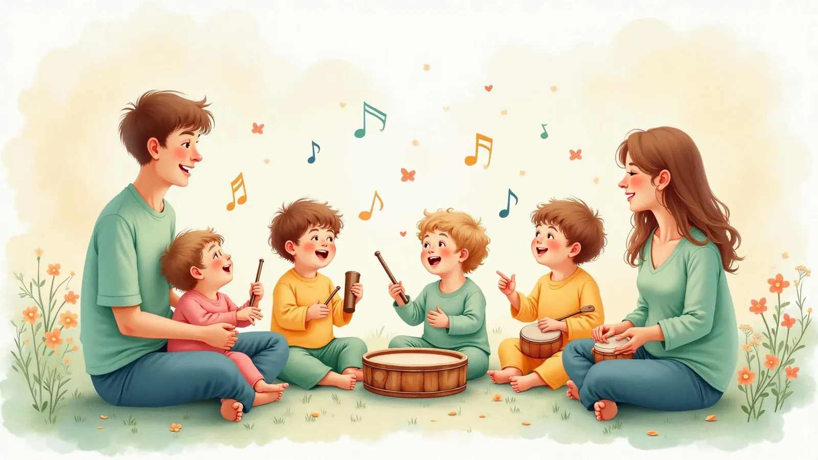 Kinder und Eltern machen gemeinsam Musik